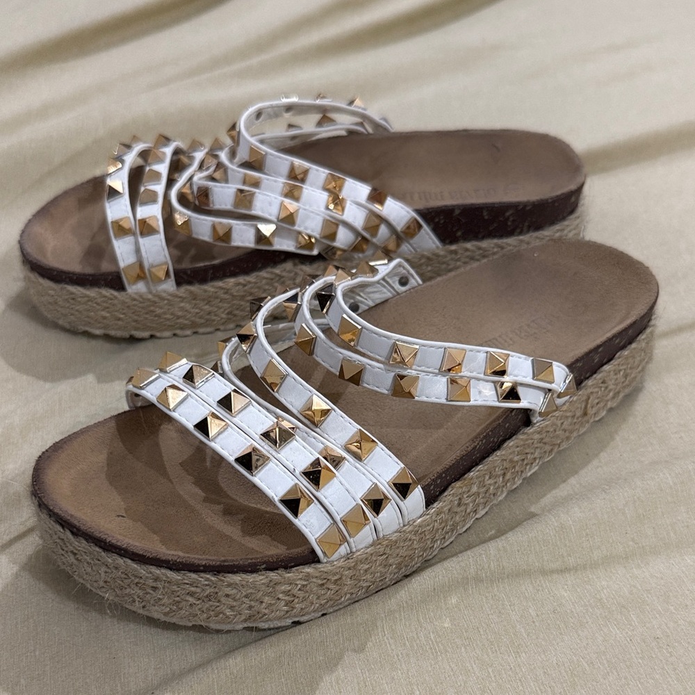 Olivia Miller White and Gold Studded Sandals